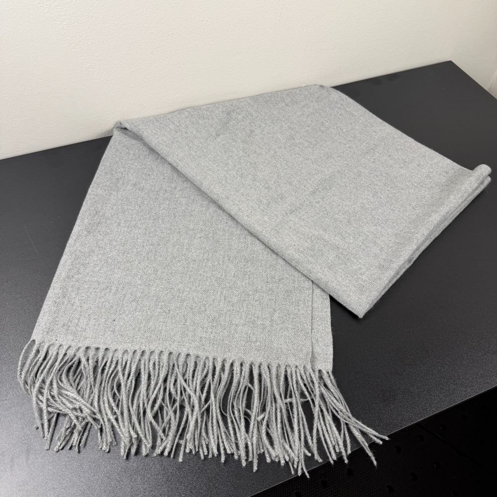 Halara Wrap Scarf Womens Heather Gray Soft Knit Fringe Trim Winter Cozy 72 X 26"